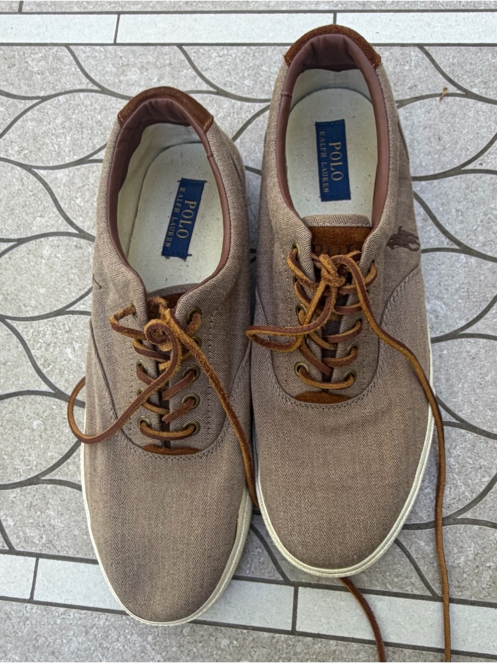 Polo by Ralph Lauren Men’s Tan Canvas Lace-Up Sneakers - Size 11.5 - Picture 1 of 7